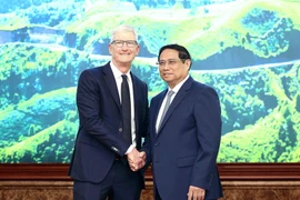 Thủ tướng Phạm Minh Chính tiếp Giám đốc điều hành Tập đoàn Apple Tim Cook. (Ảnh: Dương Giang/TTXVN)