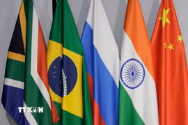 (Tư liệu) Quốc kỳ các quốc gia thành viên BRICS. (Ảnh: Getty Images/TTXVN)