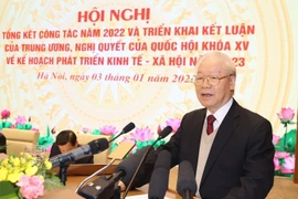 Tổng Bí thư Nguyễn Phú Trọng phát biểu chỉ đạo Hội nghị triển khai Kế hoạch phát triển kinh tế-xã hội năm 2023 (Hà Nội, 3/1/2023). (Ảnh: Trí Dũng/TTXVN)