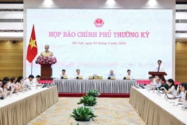 Quang cảnh buổi họp báo Chính phủ thường kỳ tháng 3/2024. (Ảnh: Minh Đức/TTXVN)