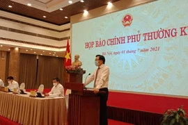 Bộ trưởng, Chủ nhiệm Văn phòng Chính phủ Trần Văn Sơn phát biểu tại Họp báo. (Ảnh: Hùng Võ/Vietnam+)