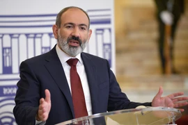 Thủ tướng Armenia Nikol Pashinyan tại cuộc họp báo ở Yerevan, ngày 17/7/2021. (Ảnh: AFP/TTXVN)
