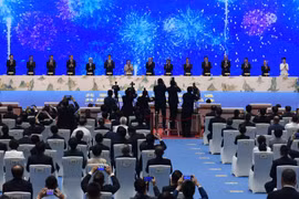 Lễ khai mạc trực tiếp CAEXPO 2021 và CABIS 18. (Ảnh: Bùi Tuấn/TTXVN)