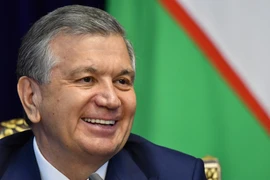 Tổng thống Uzbekistan Shavkat Mirziyoyev trong cuộc họp báo tại Bishkek ngày 5/9/2017. (Ảnh: AFP/TTXVN)