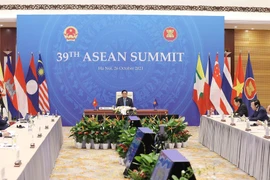 Thủ tướng Phạm Minh Chính tham dự Hội nghị cấp cao ASEAN lần thứ 39 tại điểm cầu Hà Nội. (Ảnh: Dương Giang/TTXVN)