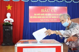 Cử tri phường Tân Phú, thành phố Đồng Xoài (Bình Phước) đi bầu ngày 23/5. (Ảnh: Đậu Tất Thành/TTXVN)