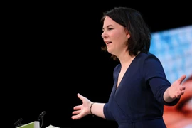 Trong ảnh: Chủ tịch đảng Xanh Annalena Baerbock phát biểu tại Berlin ngày 19/4/2021. Ảnh: AFP/ TTXVN 