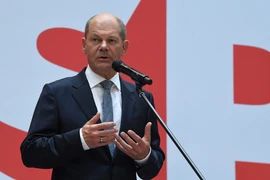 Phó Thủ tướng kiêm Bộ trưởng Tài chính liên bang Đức Olaf Scholz tại cuộc họp báo ở Berlin, Đức. (Ảnh: AFP/TTXVN)