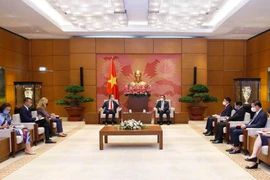 Chủ tịch Quốc hội Vương Đình Huệ tiếp Đại sứ EU tại Việt Nam. (Ảnh: Doãn Tấn/TTXVN)