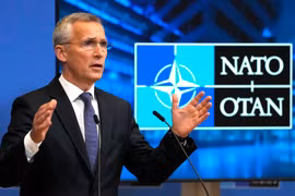 Tổng thư ký NATO Jens Stoltenberg phát biểu trong cuộc họp báo sau cuộc họp của các cố vấn an ninh quốc gia tại Brussels, Bỉ, ngày 7/10/2021. (Ảnh: AFP/TTXVN)