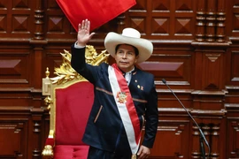 Tổng thống đắc cử Peru Pedro Castillo tại lễ tuyên thệ nhậm chức ở Lima, ngày 28/7/2021. (Ảnh: AFP/TTXVN)