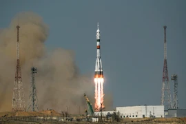 Tàu vũ trụ Soyuz MS-18 chở 3 phi hành gia rời bệ phóng tại sân bay vũ trụ Baikonur, Kazakhstan, ngày 9/4/2021. (Ảnh: AFP/TTXVN)