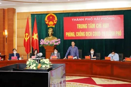 Chủ tịch Ủy ban nhân dân thành phố Hải Phòng Nguyễn Văn Tùng phát biểu tại hội nghị. (Ảnh: TTXVN)