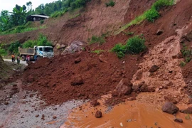 Mưa lớn làm sạt lở tại Bản Hua Sỏ, xã Nậm Sỏ huyện Tân Uyên, Lai Châu ngày 28/7. ( Ảnh: TTXVN phát)