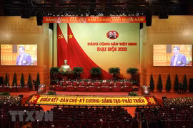 Quang cảnh phiên làm việc chiều 27/1 của Đại hội XIII, tại hội trường Trung tâm Hội nghị Quốc gia. (Ảnh: TTXVN)