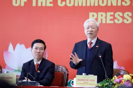 Đồng chí Nguyễn Phú Trọng, Tổng Bí thư BCHTW khóa XIII, Chủ tịch nước CHXHCN Việt Nam tại buổi họp báo bế mạc Đại hội. (Ảnh: TTXVN)