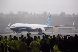Máy bay Boeing 777X trong chuyến bay thử nghiệm tại Seattle, Washington (Mỹ). (Ảnh: AFP/TTXVN)