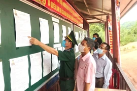 Các cử tri theo dõi, tìm hiểu tiểu sử các ứng cử viên. (Ảnh: Võ Dung/TTXVN)