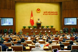 Chủ tịch Ủy ban Trung ương Mặt trận Tổ quốc Việt Nam Trần Thanh Mẫn trình bày Báo cáo tổng hợp ý kiến, kiến nghị của cử tri và nhân dân gửi đến kỳ họp thứ 11, Quốc hội khóa XIV. (Ảnh: Doãn Tấn/TTXVN)