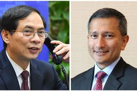 Bộ trưởng Ngoại giao Bùi Thanh Sơn điện đàm với Bộ trưởng Ngoại giao Singapore Vivian Balakrishnan. (Ảnh: TTXVN phát)