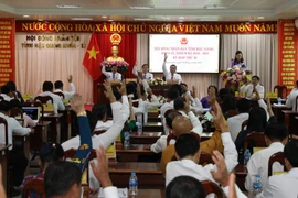 Đại biểu HĐND tỉnh Hậu Giang thông qua Nghị quyết. (Ảnh: Duy Khương/TTXVN)