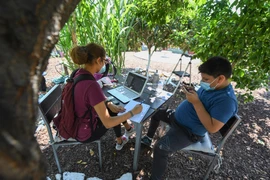 Học sinh học trực tuyến do các trường học đóng cửa vì dịch COVID-19 tại Los Angeles, California, Mỹ, ngày 14/8/2020. (Ảnh: AFP/TTXVN)