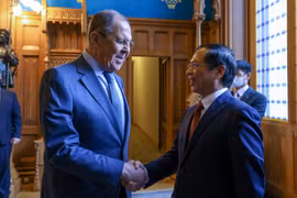 Bộ trưởng Ngoại giao Nga Sergei Lavrov đón Bộ trưởng Ngoại giao Bùi Thanh Sơn. (Ảnh: Trần Hiếu/TTXVN)