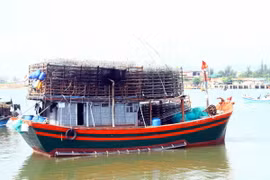 Một tàu cá của ngư dân xã Bảo Ninh, thành phố Đồng Hới, Quảng Bình phải nằm bờ vì thiết bị giám sát hành trình tàu cá mất kết nối, không hoạt động. (Ảnh: Tá Chuyên/TTXVN)