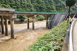 Hiện trường vụ sập cầu cao tốc ở huyện Tạc Thủy, thành phố Thương Lạc, tỉnh Thiểm Tây (Trung Quốc) ngày 20/7/2024. (Ảnh: THX/TTXVN)