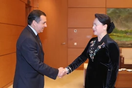 Chủ tịch Quốc hội Nguyễn Thị Kim Ngân, Chủ tịch APPF 26 tiếp Chủ tịch Thượng viện Mexico, Ernesto Cordero Arroyo. (Ảnh: Trọng Đức/TTXVN)