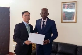 Đại sứ Phạm Anh Tuấn trao bản sao ủy nhiệm thư tới Bộ trưởng Ngoại giao, Hợp tác và hội nhập Châu Phi Togo, ngài Komlan Edo Robert Dussey. (Ảnh: Dư Hưng/Vietnam+)