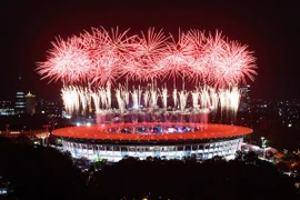 Màn pháo hoa rực rỡ tại lễ khai mạc ASIAD 2018. (Nguồn: THX/TTXVN)