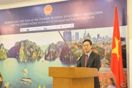 Đại sứ Việt Nam tại Indonesia Phạm Vinh Quang phát biểu tại hội thảo. (Nguồn: Đỗ Quyên - TTXVN/Vietnam+) 