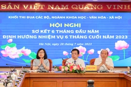 Sáng 28/7 tại trụ sở Thông tấn xã Việt Nam, Khối thi đua các bộ, ngành Khoa học - Văn hóa - Xã hội đã tổ chức Hội nghị Sơ kết công tác thi đua, khen thưởng 6 tháng đầu năm và định hướng nhiệm vụ 6 tháng cuối năm 2023. (Ảnh: Minh Sơn/Vietnam+)