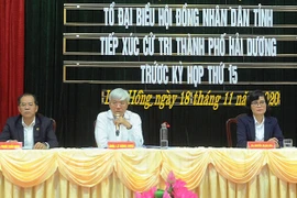 Tổ đại biểu Hội đồng Nhân dân tỉnh khóa XVI ứng cử tại thành phố Hải Dương tiếp xúc cử tri xã Liên Hồng. (Nguồn: baohaiduong.vn)