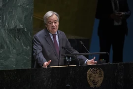 Tổng Thư ký Liên hợp quốc Antonio Guterres phát biểu trong phiên họp cấp cao Đại hội đồng Liên hợp quốc khóa 75 nhân kỷ niệm 25 năm Hội nghị thế giới lần thứ 4 về phụ nữ ngày 1/10/2020. (Ảnh: Hữu Thanh/TTXVN)