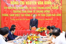 Trưởng Ban Kinh tế Trung ương Nguyễn Văn Bình phát biểu tại buổi làm việc với Tổng công ty Tân Cảng Sài Gòn. (Ảnh: Thanh Vũ/TTXVN)