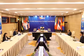 Quang cảnh Hội nghị trực tuyến Hội đồng Chính trị-An ninh ASEAN lần thứ 21 tại điểm cầu Trung tâm Hội nghị quốc tế (Hà Nội) ngày 24/6/2020. (Ảnh: Văn Điệp/TTXVN)