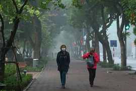 Vào những ngày mù sương, khu vực quanh Hồ Gươm trở nên quyến rũ hơn. (Ảnh: Ngọc Hà/TTXVN)