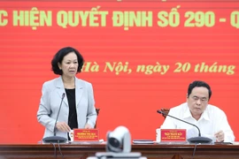 Bà Trương Thị Mai, Ủy viên Bộ Chính trị, Bí thư Trung ương Đảng, Trưởng Ban Dân vận Trung ương, Trưởng Ban Chỉ đạo phát biểu. (Ảnh: Dương Giang/TTXVN)