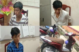 Các đối tượng bị bắt giữ và tang vật vụ án. (Ảnh: Đậu Tất Thành/TTXVN)