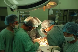 Các bác sỹ Bệnh viện Trung ương Huế thực hiện ghép thận tự thân cho nữ bệnh nhân. (Nguồn: TTXVN)