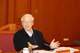 Tổng Bí thư, Chủ tịch nước Nguyễn Phú Trọng, Trưởng Tiểu ban Văn kiện Đại hội XIII của Đảng phát biểu khai mạc cuộc họp. (Ảnh: Trí Dũng/TTXVN)