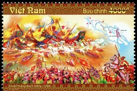 Mẫu tem bưu chính Chiến thắng Bạch Đằng (1288). (Ảnh: Đức Hiếu/TTXVN)