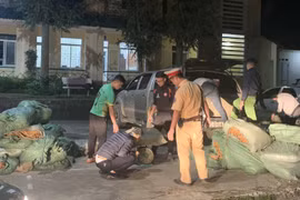 Số hàng không rõ nguồn gốc xuất xứ được đưa về Công an huyện Trùng Khánh để tiếp tục điều tra làm rõ. (Ảnh: Thanh Duyên/TTXVN)