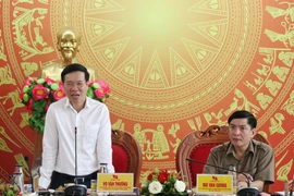 Ông Võ Văn Thưởng, Ủy viên Bộ Chính trị, Bí thư Trung ương Đảng, Trưởng Ban Tuyên giáo Trung ương phát biểu tại buổi làm việc. (Ảnh: Tuấn Anh/TTXVN)