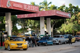 Người dân chờ đổ xăng cho các phương tiện tại trạm xăng ở La Habana, Cuba, ngày 31/1/2024. (Ảnh: AFP/TTXVN)