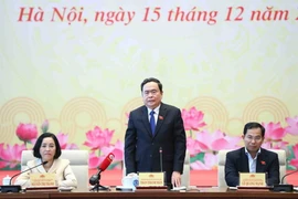Phó Chủ tịch Thường trực Quốc hội Trần Thanh Mẫn phát biểu tại buổi gặp mặt. (Ảnh: Minh Đức/TTXVN)