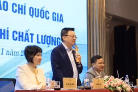 Ủy viên Trung ương Đảng, Phó Trưởng Ban Tuyên giáo Trung ương, Tổng Biên tập Báo Nhân Dân, Chủ tịch Hội Nhà báo Việt Nam Lê Quốc Minh phát biểu tại Hội nghị. (Ảnh: Trọng Đạt/TTXVN)