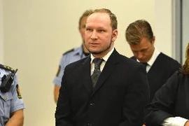 Anders Behring Breivik nghe tòa tuyên án tại Oslo ngày 24/8. (Nguồn: AFP/TTXVN)